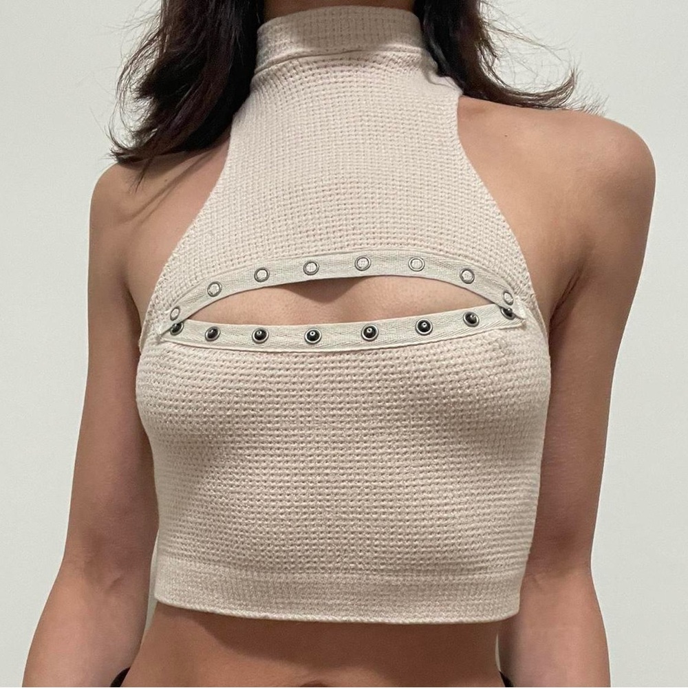 Beige Halter Neck Women's Top